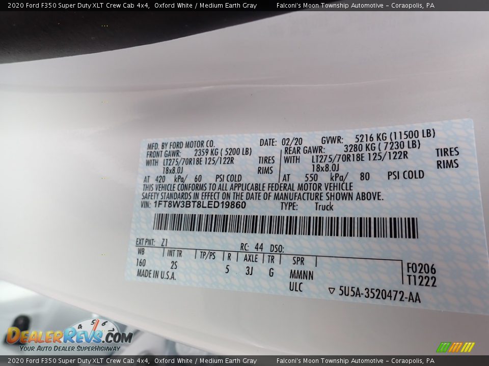 2020 Ford F350 Super Duty XLT Crew Cab 4x4 Oxford White / Medium Earth Gray Photo #12