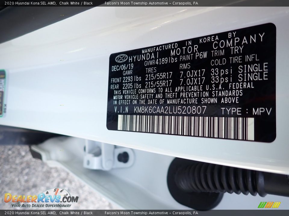 2020 Hyundai Kona SEL AWD Chalk White / Black Photo #11