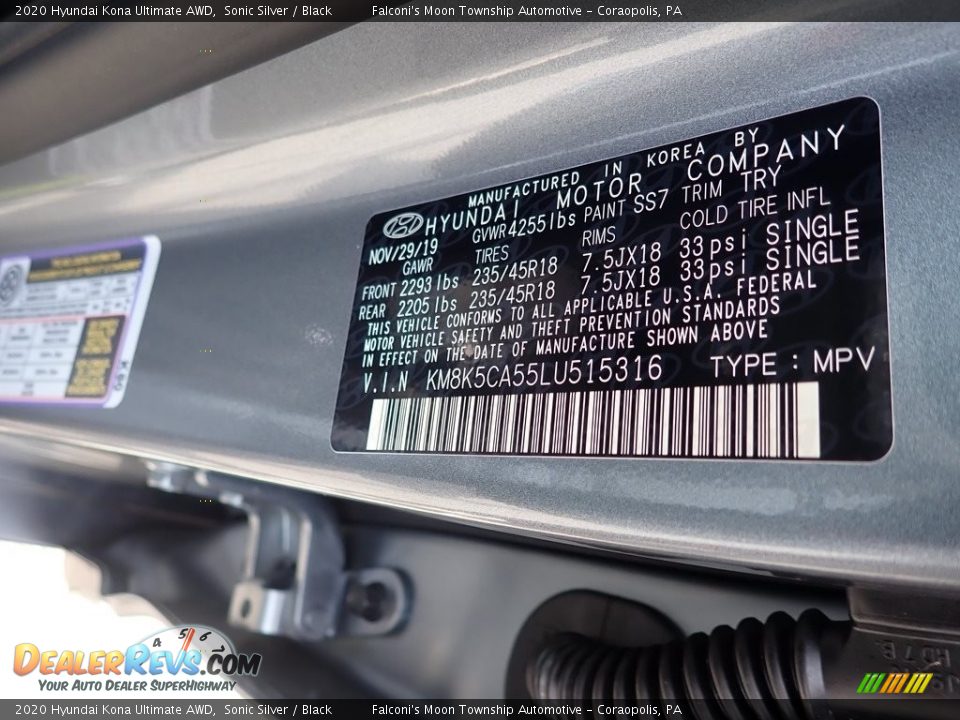 2020 Hyundai Kona Ultimate AWD Sonic Silver / Black Photo #12