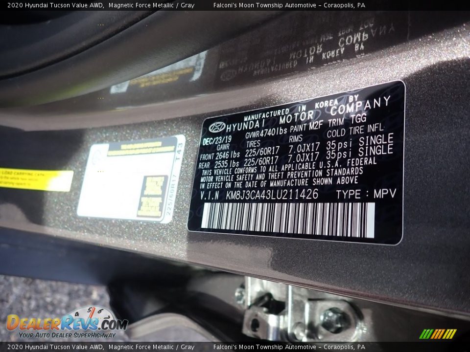 2020 Hyundai Tucson Value AWD Magnetic Force Metallic / Gray Photo #12