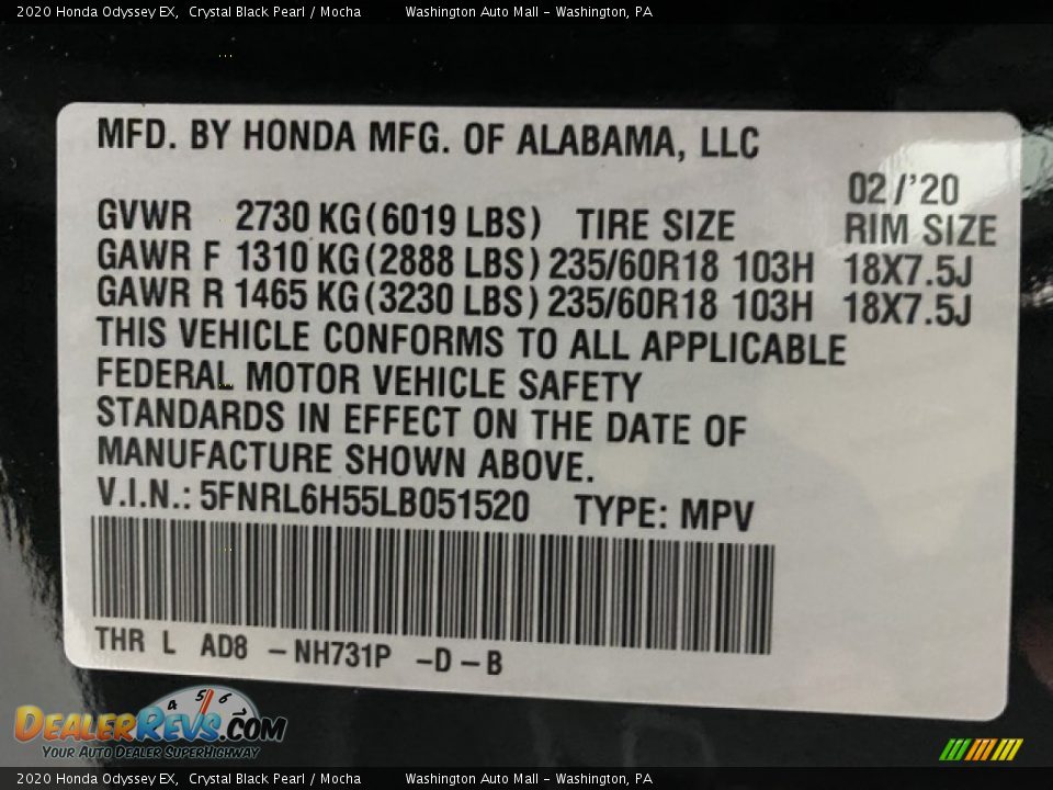 2020 Honda Odyssey EX Crystal Black Pearl / Mocha Photo #9