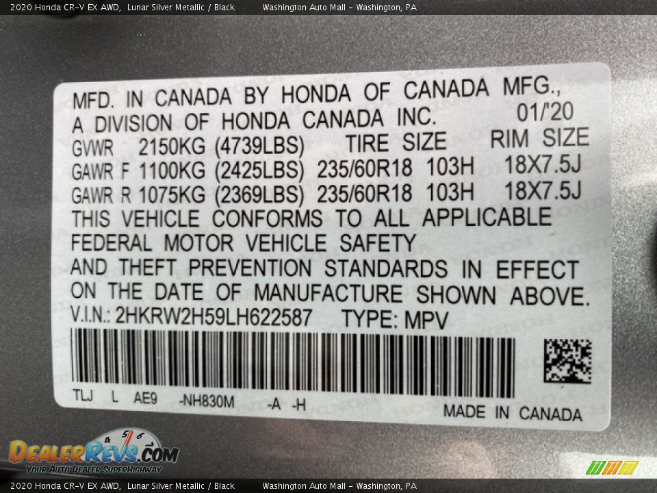 2020 Honda CR-V EX AWD Lunar Silver Metallic / Black Photo #9