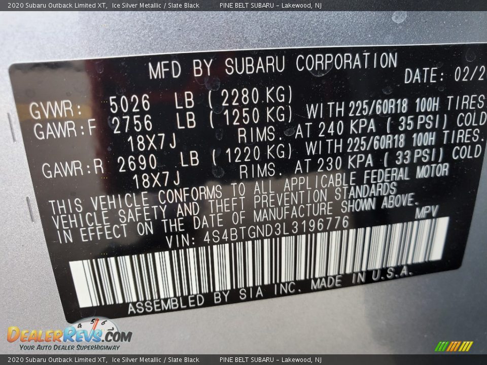 2020 Subaru Outback Limited XT Ice Silver Metallic / Slate Black Photo #13