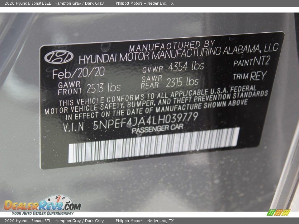 2020 Hyundai Sonata SEL Hampton Gray / Dark Gray Photo #24
