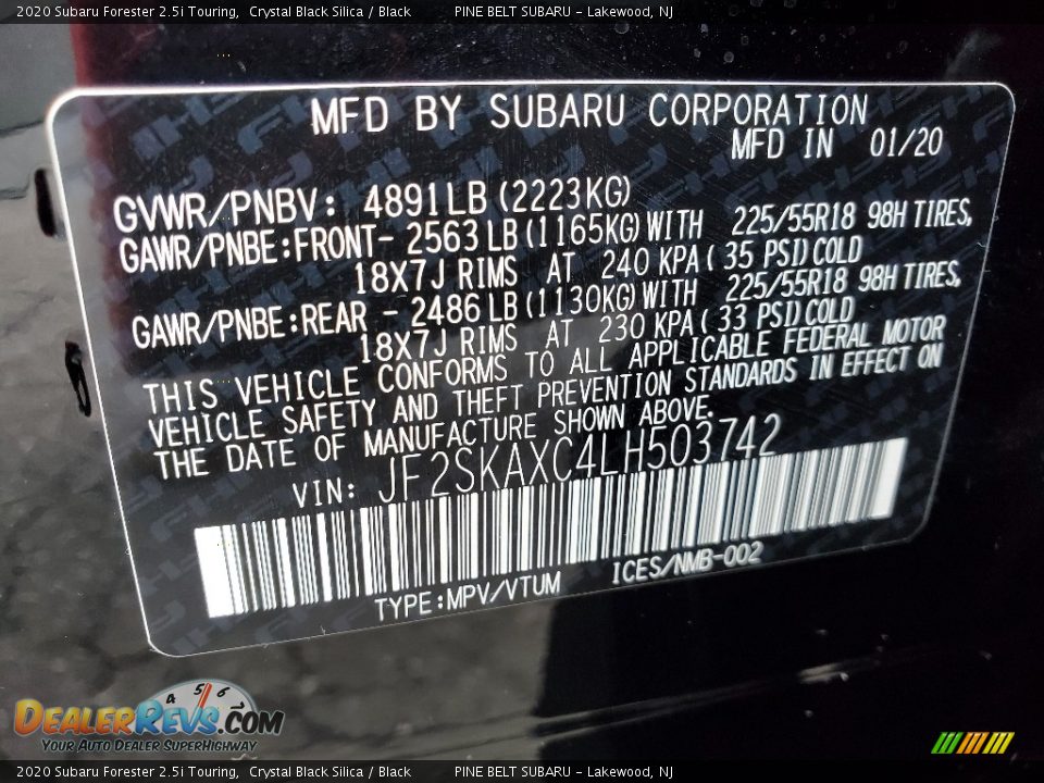 2020 Subaru Forester 2.5i Touring Crystal Black Silica / Black Photo #13