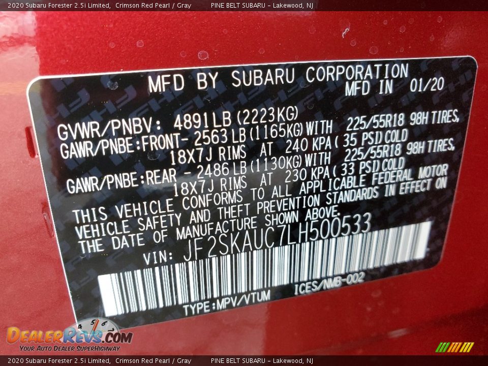 2020 Subaru Forester 2.5i Limited Crimson Red Pearl / Gray Photo #13
