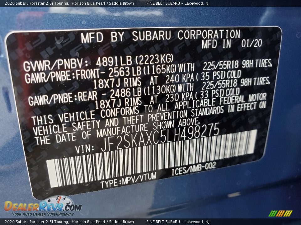2020 Subaru Forester 2.5i Touring Horizon Blue Pearl / Saddle Brown Photo #13