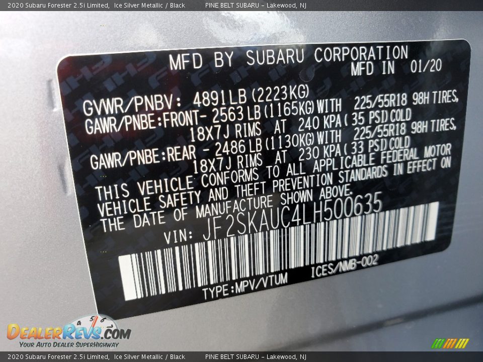 2020 Subaru Forester 2.5i Limited Ice Silver Metallic / Black Photo #13