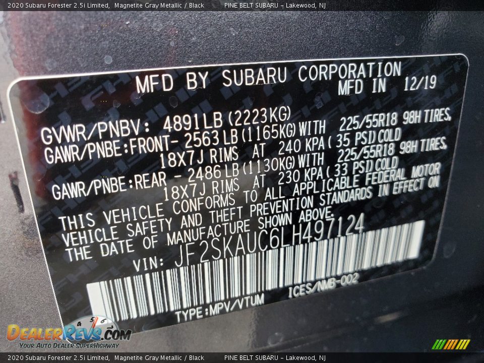 2020 Subaru Forester 2.5i Limited Magnetite Gray Metallic / Black Photo #13