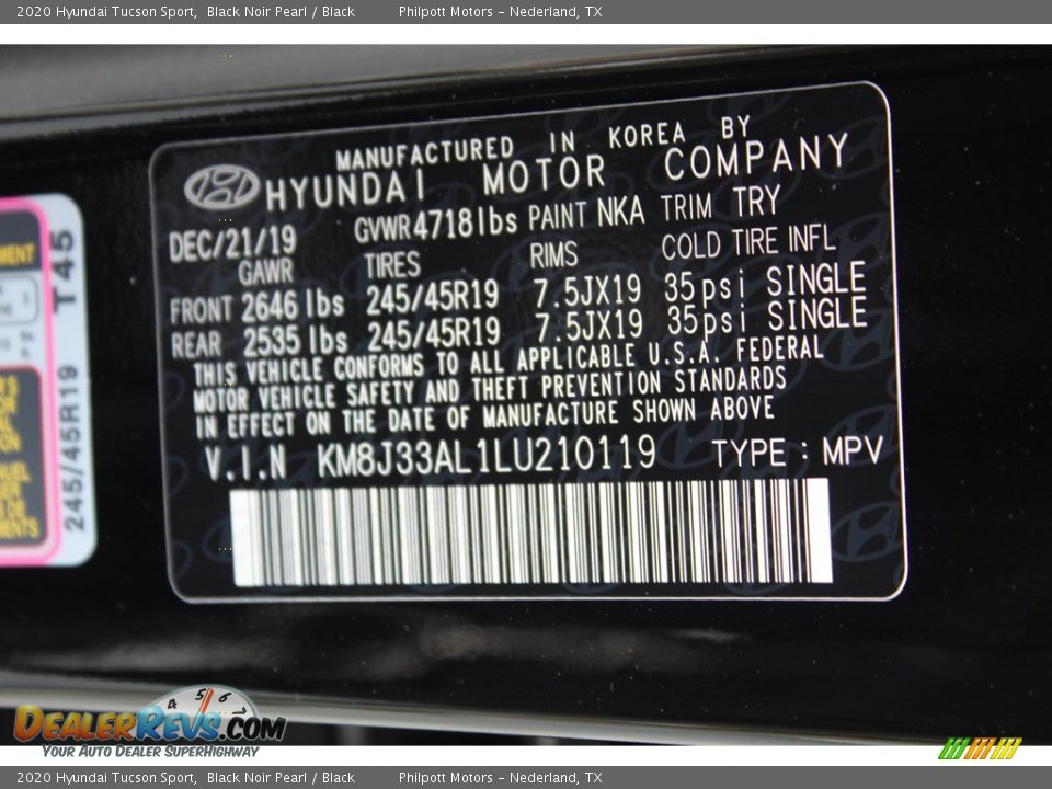 2020 Hyundai Tucson Sport Black Noir Pearl / Black Photo #24