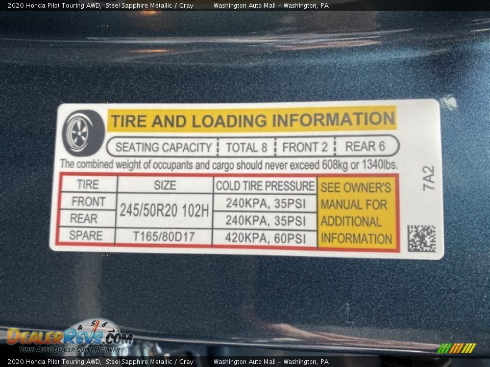 2020 Honda Pilot Touring AWD Steel Sapphire Metallic / Gray Photo #8