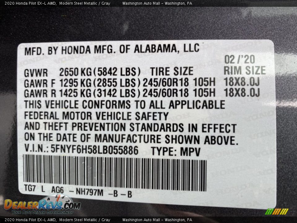 2020 Honda Pilot EX-L AWD Modern Steel Metallic / Gray Photo #9