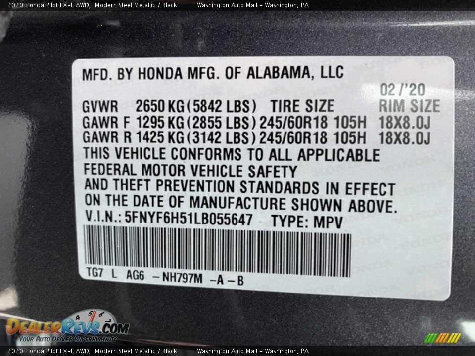 2020 Honda Pilot EX-L AWD Modern Steel Metallic / Black Photo #9