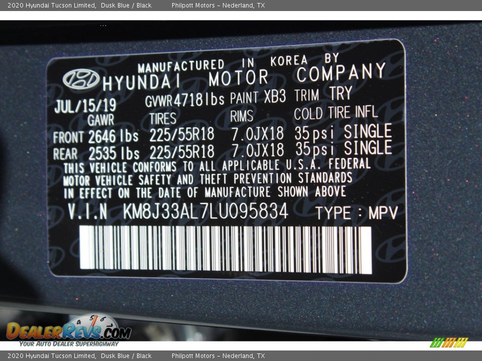 2020 Hyundai Tucson Limited Dusk Blue / Black Photo #25