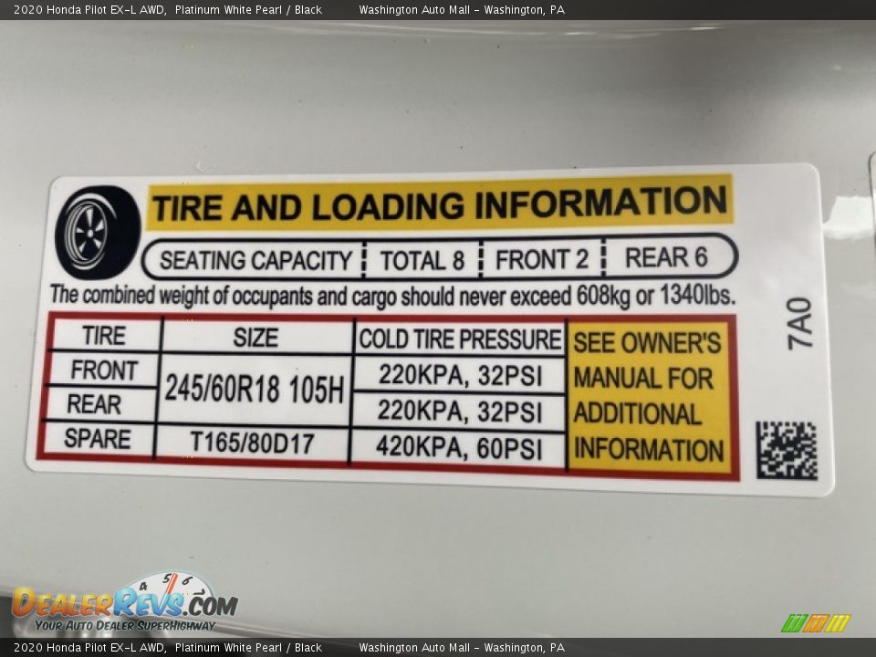 2020 Honda Pilot EX-L AWD Platinum White Pearl / Black Photo #8