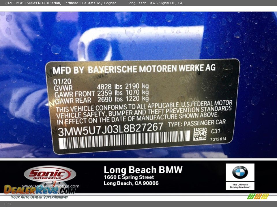 BMW Color Code C31 Portimao Blue Metallic