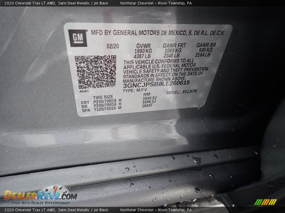 2020 Chevrolet Trax LT AWD Satin Steel Metallic / Jet Black Photo #16