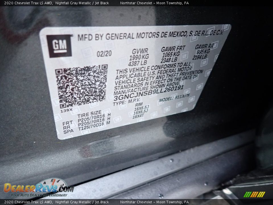 2020 Chevrolet Trax LS AWD Nightfall Gray Metallic / Jet Black Photo #16