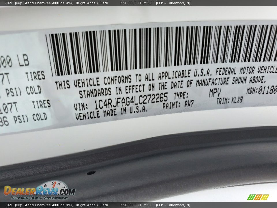 2020 Jeep Grand Cherokee Altitude 4x4 Bright White / Black Photo #12