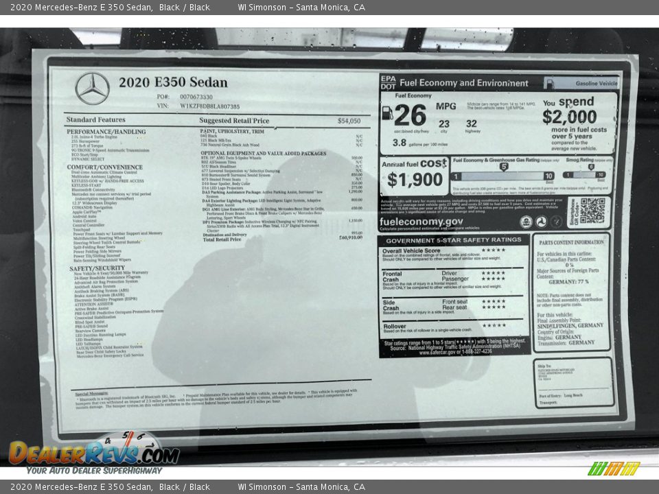 2020 Mercedes-Benz E 350 Sedan Black / Black Photo #10
