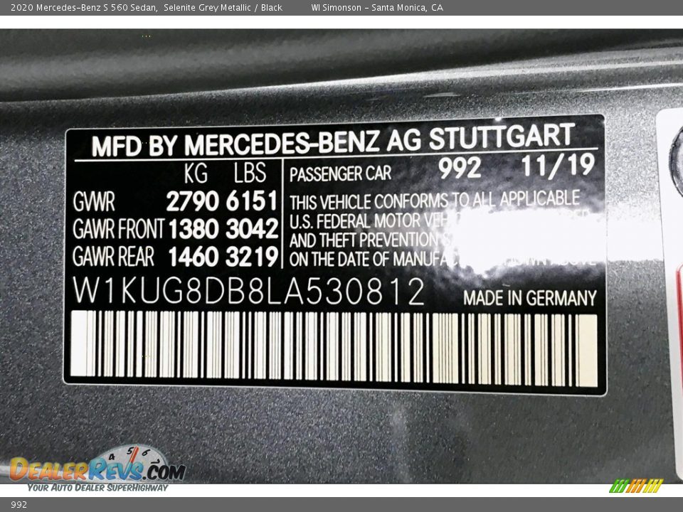 Mercedes-Benz Color Code 992 Selenite Grey Metallic