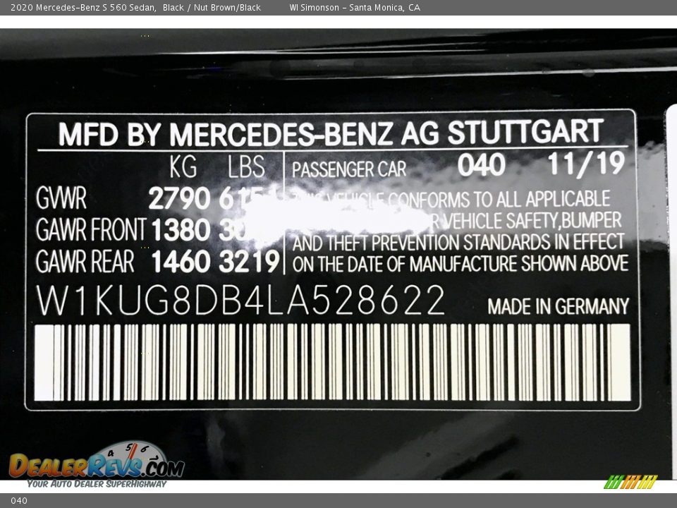 Mercedes-Benz Color Code 040 Black