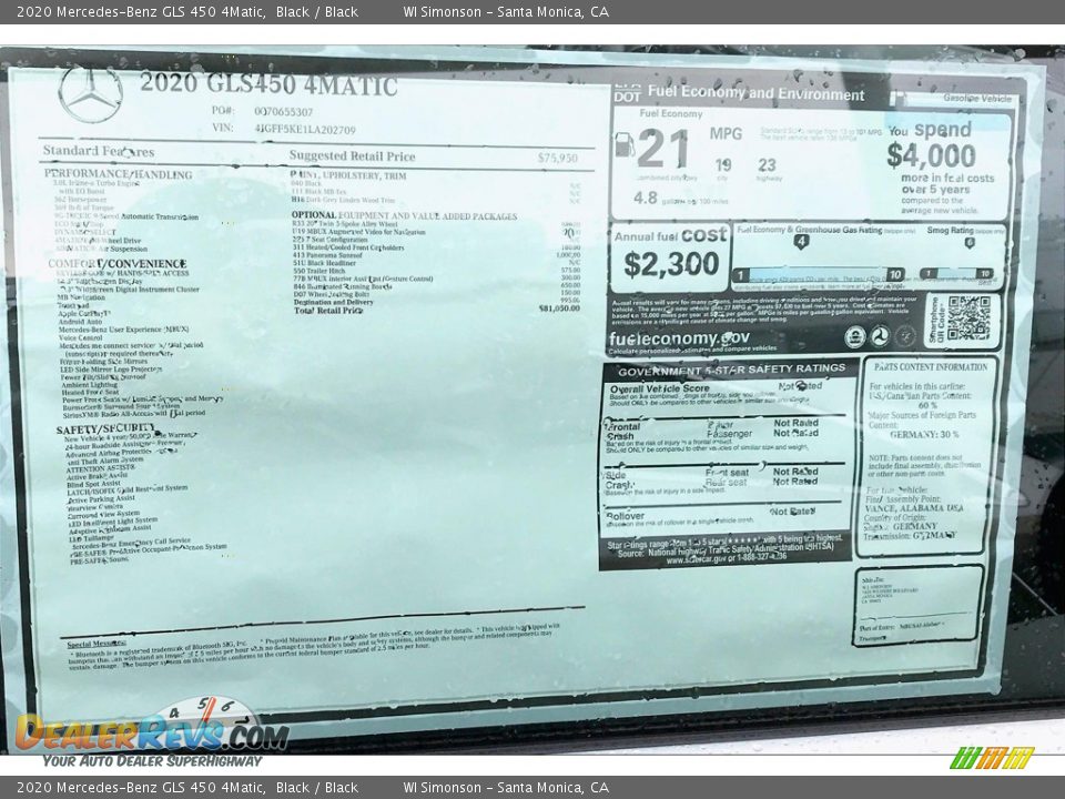 2020 Mercedes-Benz GLS 450 4Matic Window Sticker Photo #10