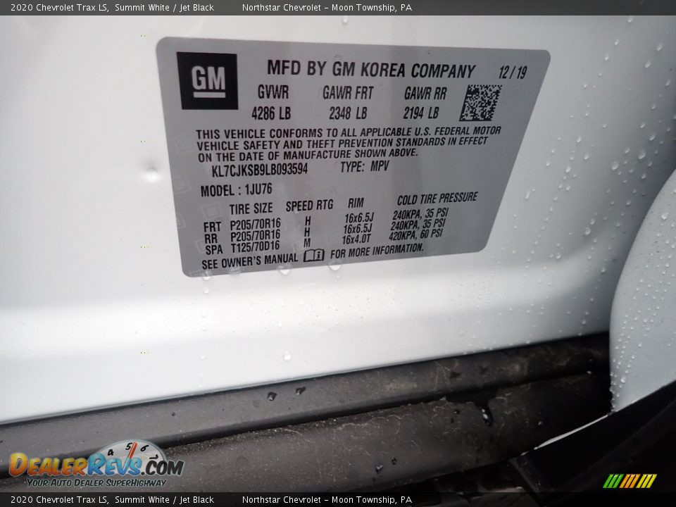 2020 Chevrolet Trax LS Summit White / Jet Black Photo #16