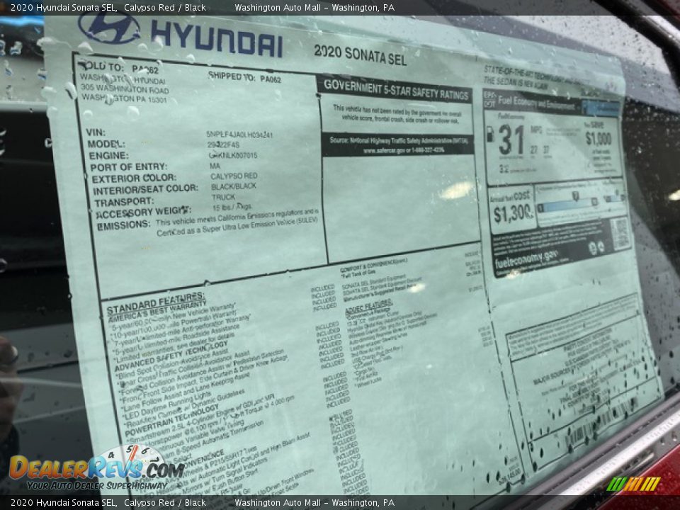 2020 Hyundai Sonata SEL Calypso Red / Black Photo #12