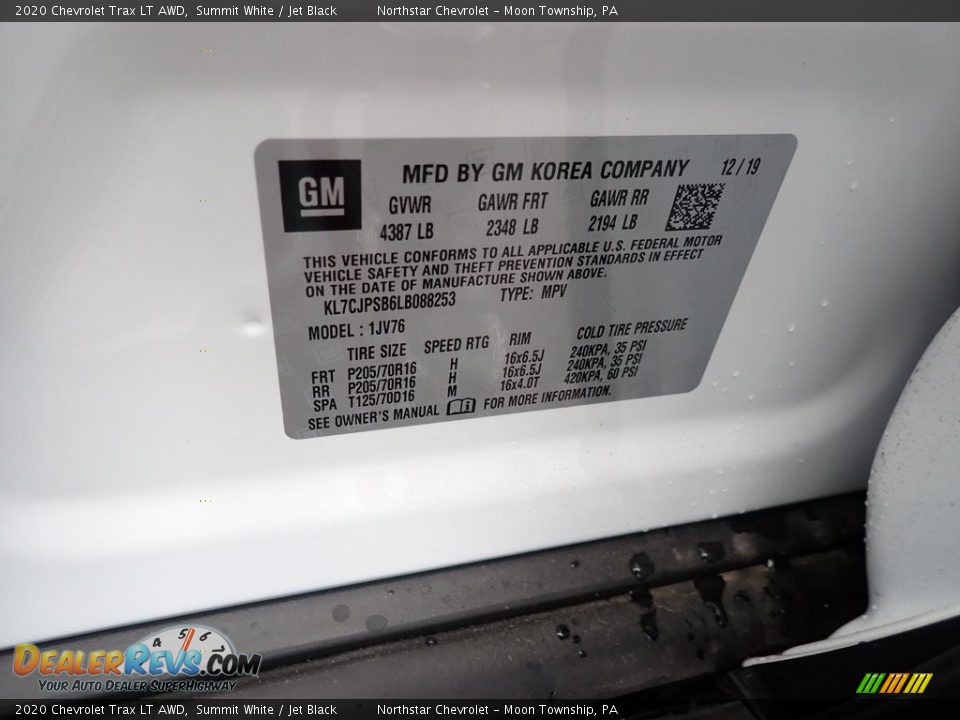 2020 Chevrolet Trax LT AWD Summit White / Jet Black Photo #16