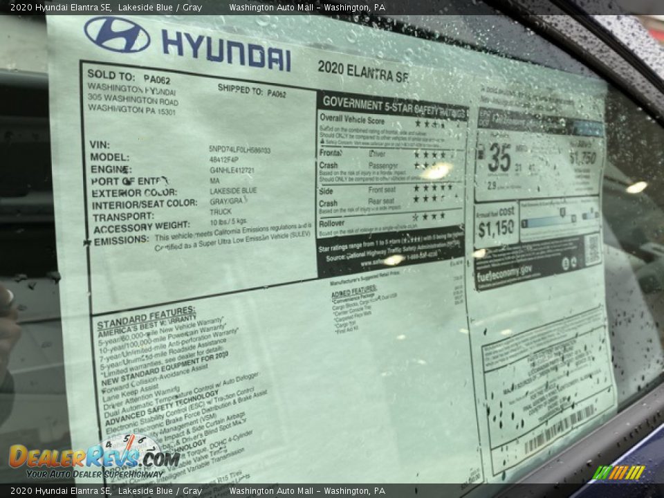 2020 Hyundai Elantra SE Lakeside Blue / Gray Photo #12