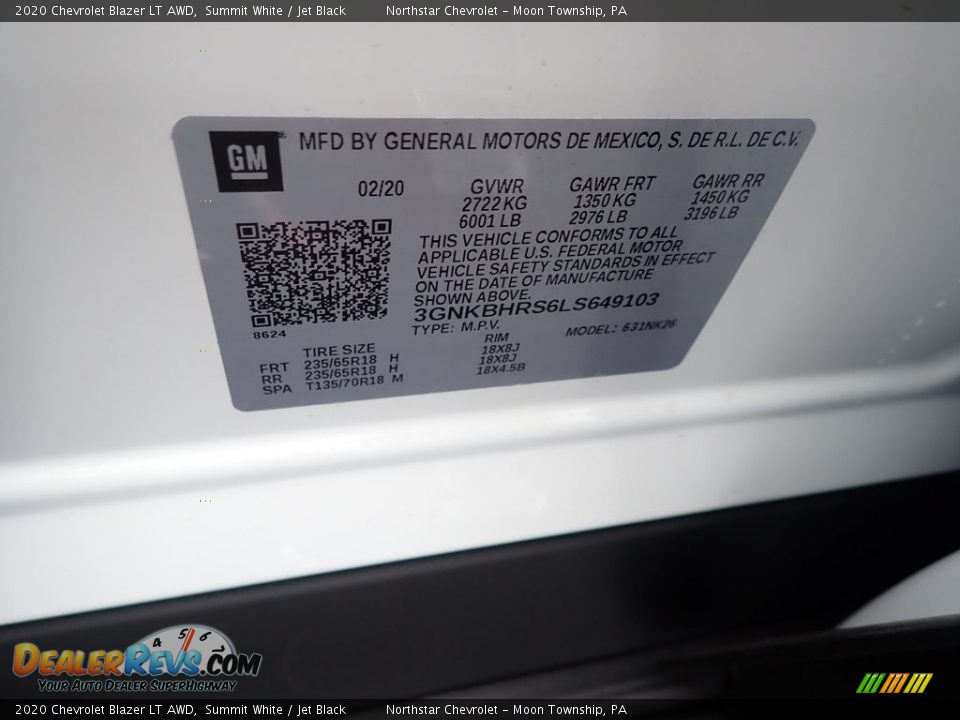 2020 Chevrolet Blazer LT AWD Summit White / Jet Black Photo #16