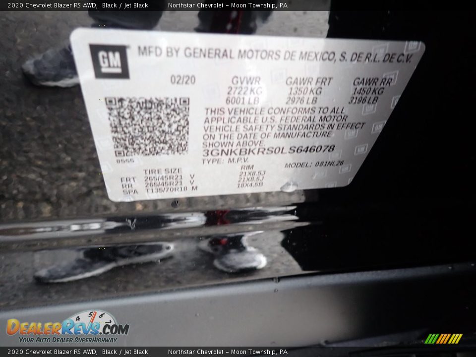 2020 Chevrolet Blazer RS AWD Black / Jet Black Photo #16