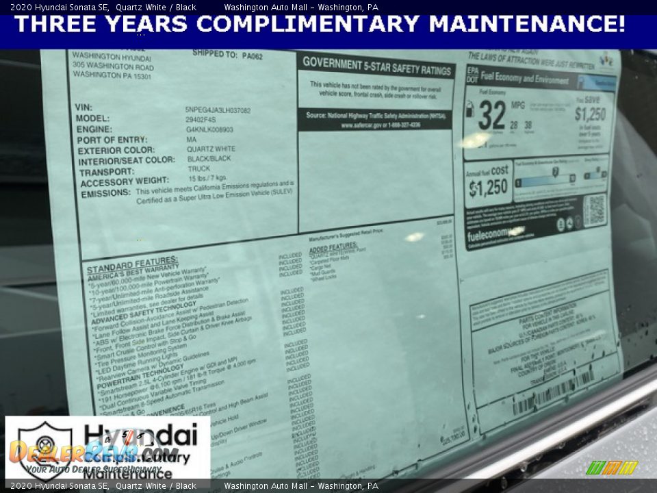 2020 Hyundai Sonata SE Quartz White / Black Photo #12