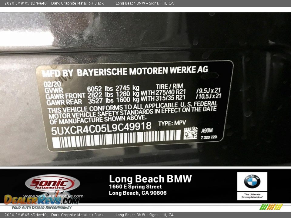 2020 BMW X5 sDrive40i Dark Graphite Metallic / Black Photo #11
