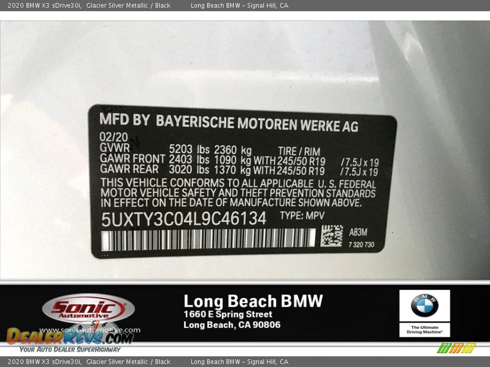 2020 BMW X3 sDrive30i Glacier Silver Metallic / Black Photo #11