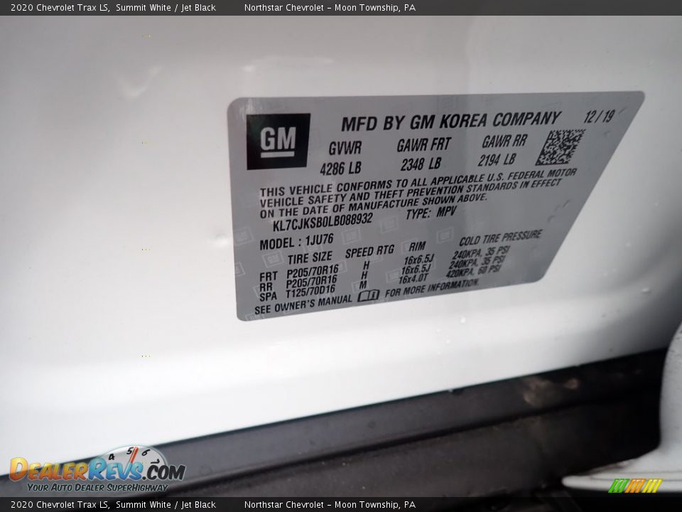 2020 Chevrolet Trax LS Summit White / Jet Black Photo #16