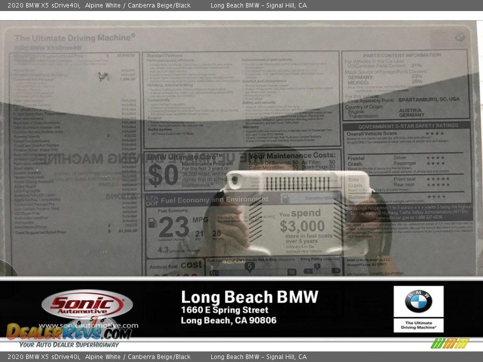 2020 BMW X5 sDrive40i Alpine White / Canberra Beige/Black Photo #10