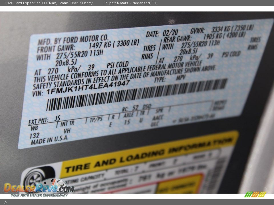 Ford Color Code JS Iconic Silver