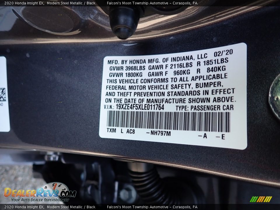 2020 Honda Insight EX Modern Steel Metallic / Black Photo #13