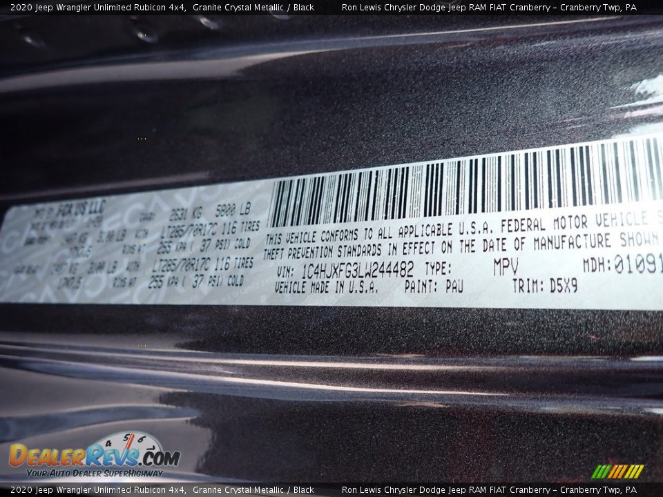 2020 Jeep Wrangler Unlimited Rubicon 4x4 Granite Crystal Metallic / Black Photo #15