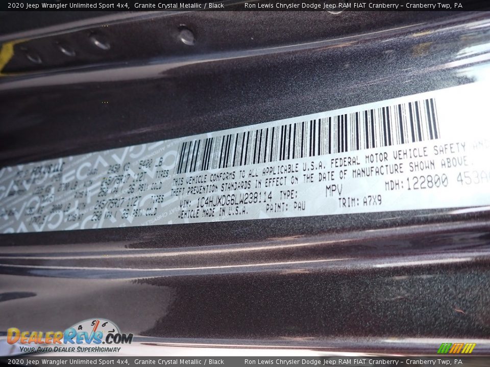 2020 Jeep Wrangler Unlimited Sport 4x4 Granite Crystal Metallic / Black Photo #15