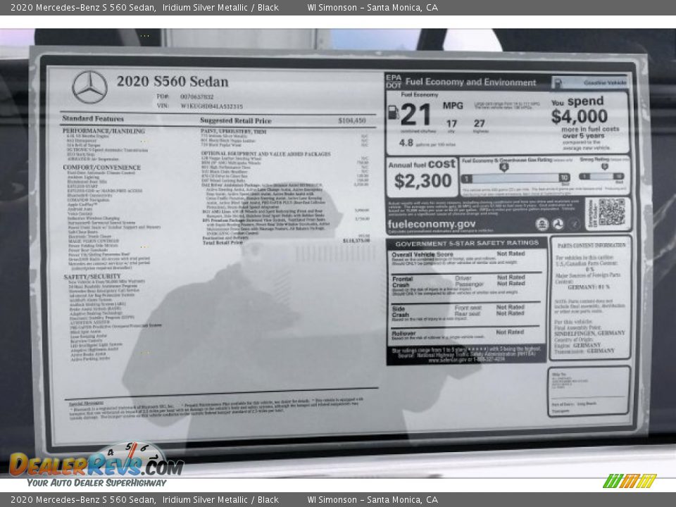 2020 Mercedes-Benz S 560 Sedan Iridium Silver Metallic / Black Photo #10