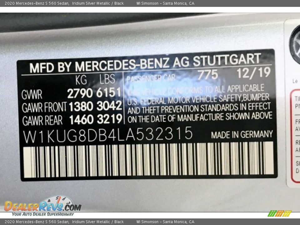 2020 Mercedes-Benz S 560 Sedan Iridium Silver Metallic / Black Photo #11