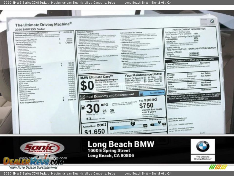 2020 BMW 3 Series 330i Sedan Mediterranean Blue Metallic / Canberra Beige Photo #10