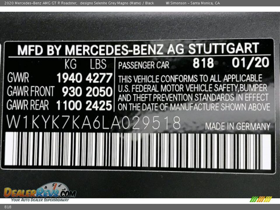 Mercedes-Benz Color Code 818 designo Selenite Grey Magno (Matte)