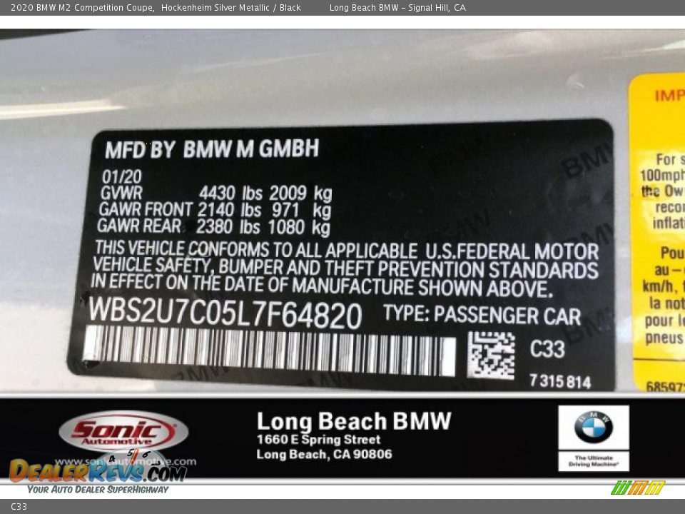 BMW Color Code C33 Hockenheim Silver Metallic