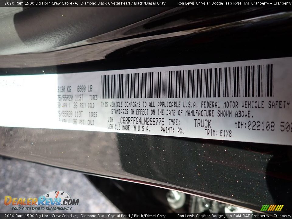 2020 Ram 1500 Big Horn Crew Cab 4x4 Diamond Black Crystal Pearl / Black/Diesel Gray Photo #15