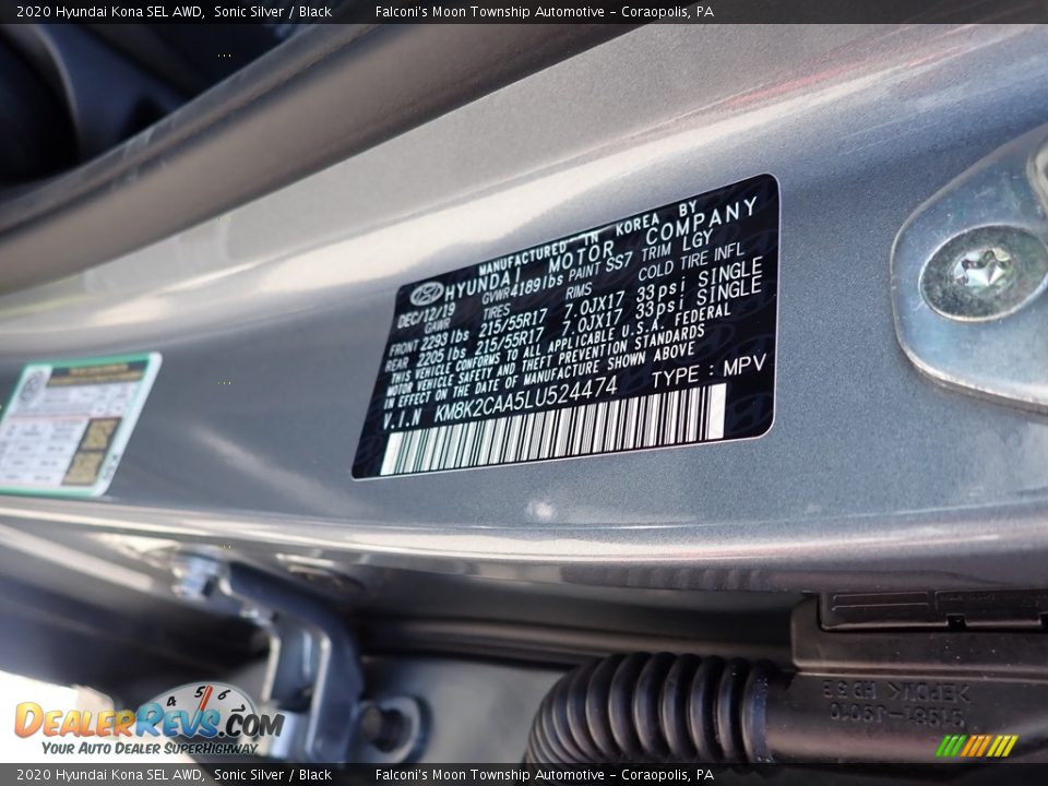 2020 Hyundai Kona SEL AWD Sonic Silver / Black Photo #12