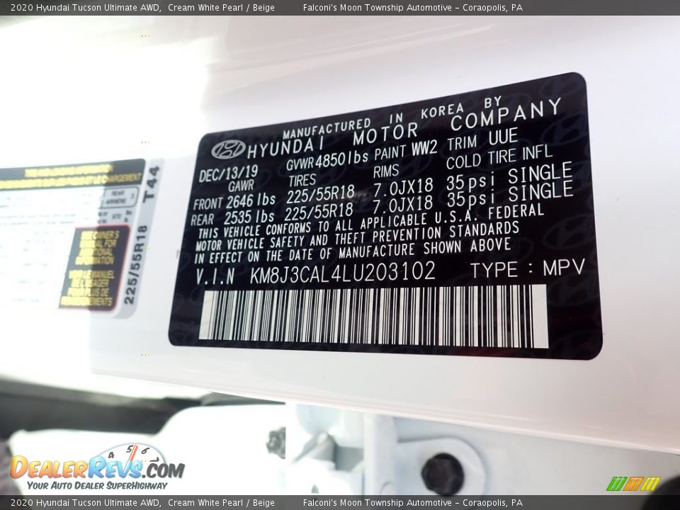 2020 Hyundai Tucson Ultimate AWD Cream White Pearl / Beige Photo #12